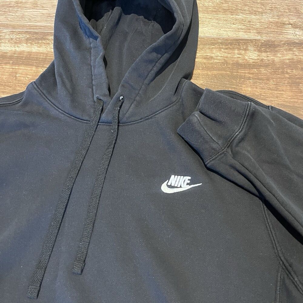 Nike Fleece Club Hoodie Mens Small Black Pullover Swoosh Logo Sweatshirt